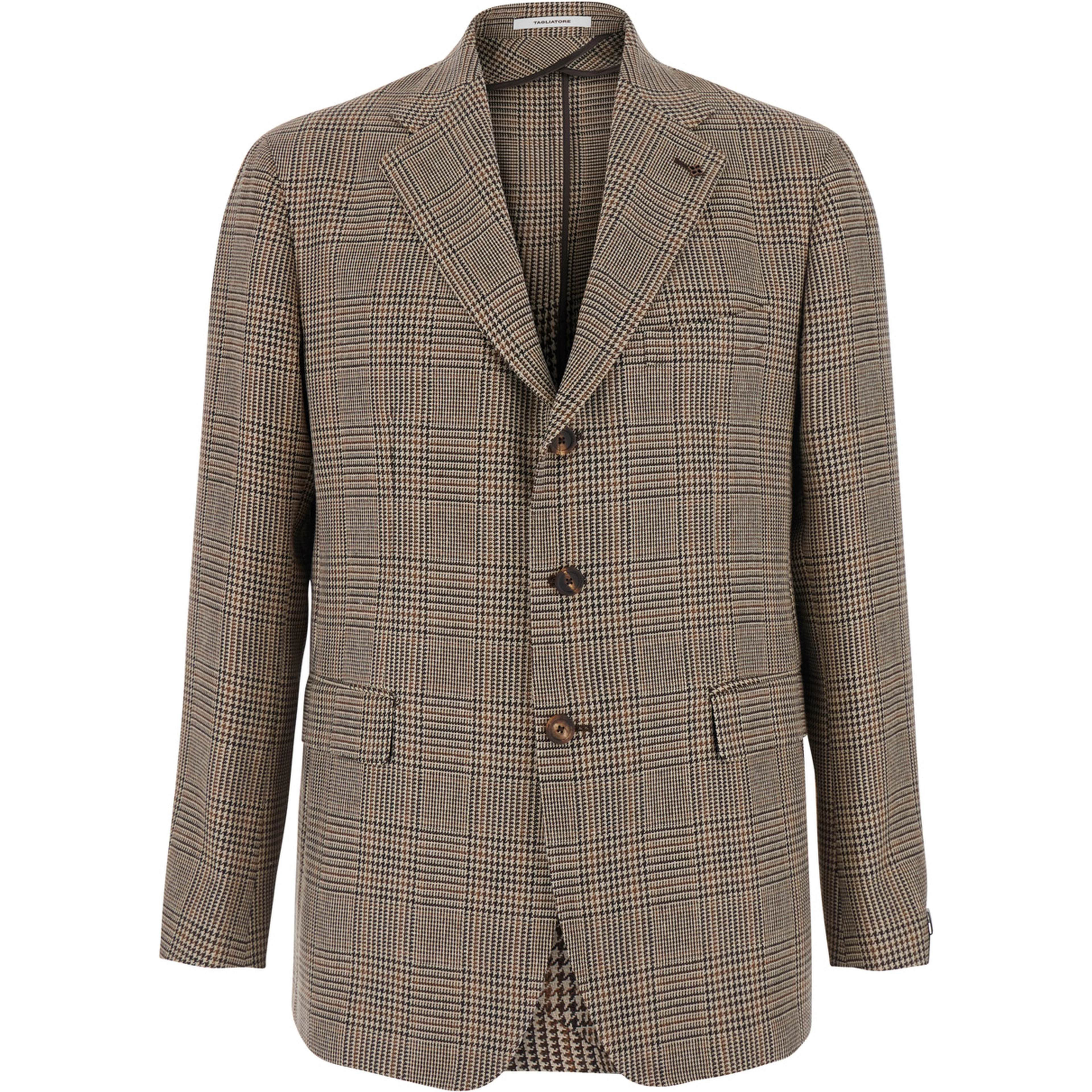 New York Beige Single-breasted Jacket with notched revers and houndstooth motif in wool for men