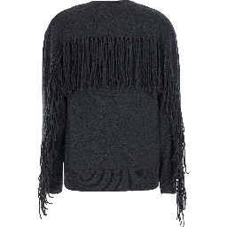 Grey Sweater with frayed details on the back and edges in cashmere for women