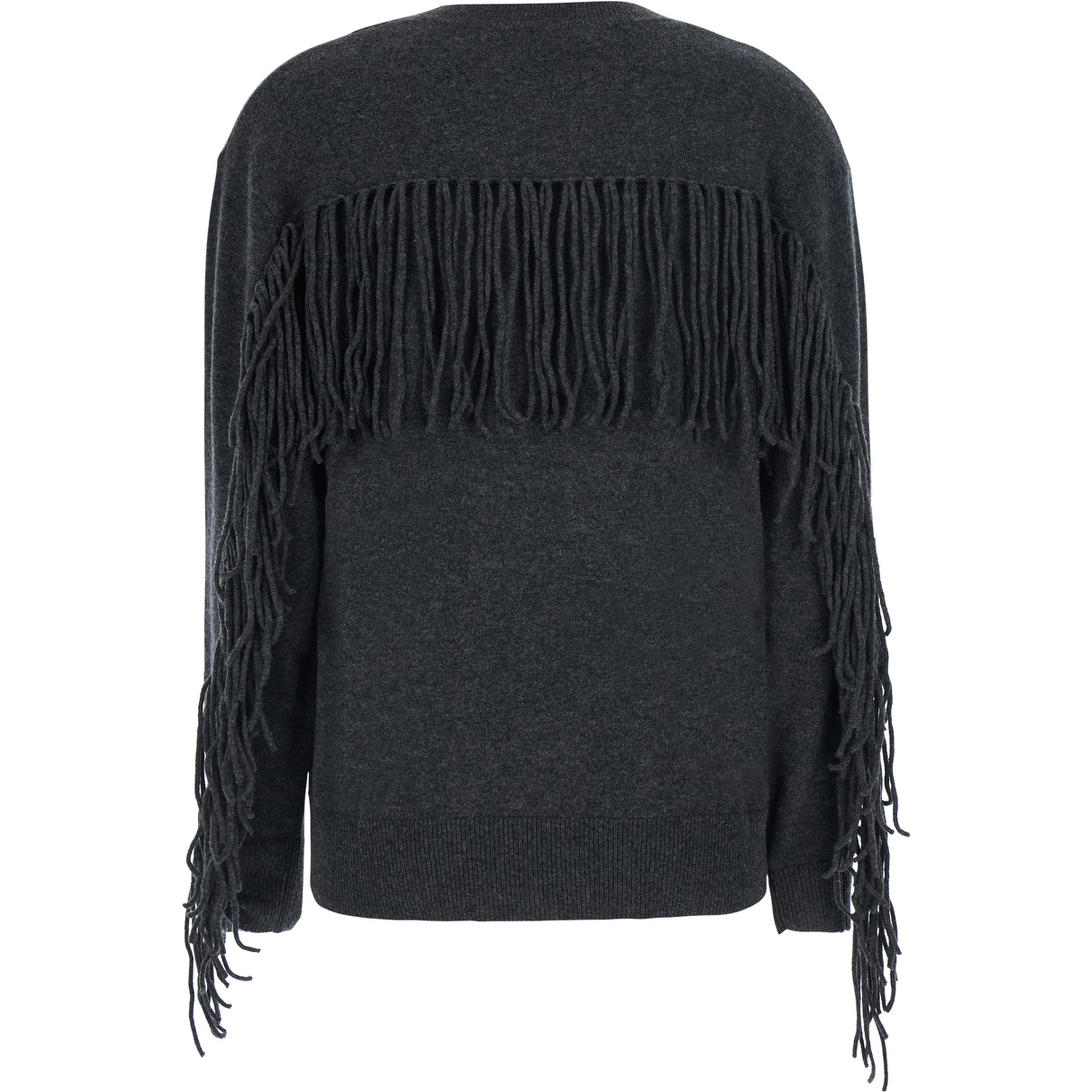 Grey Sweater with frayed details on the back and edges in cashmere for women