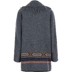 Navajo Bule Coat with front belt and geometric motif in fabric for women
