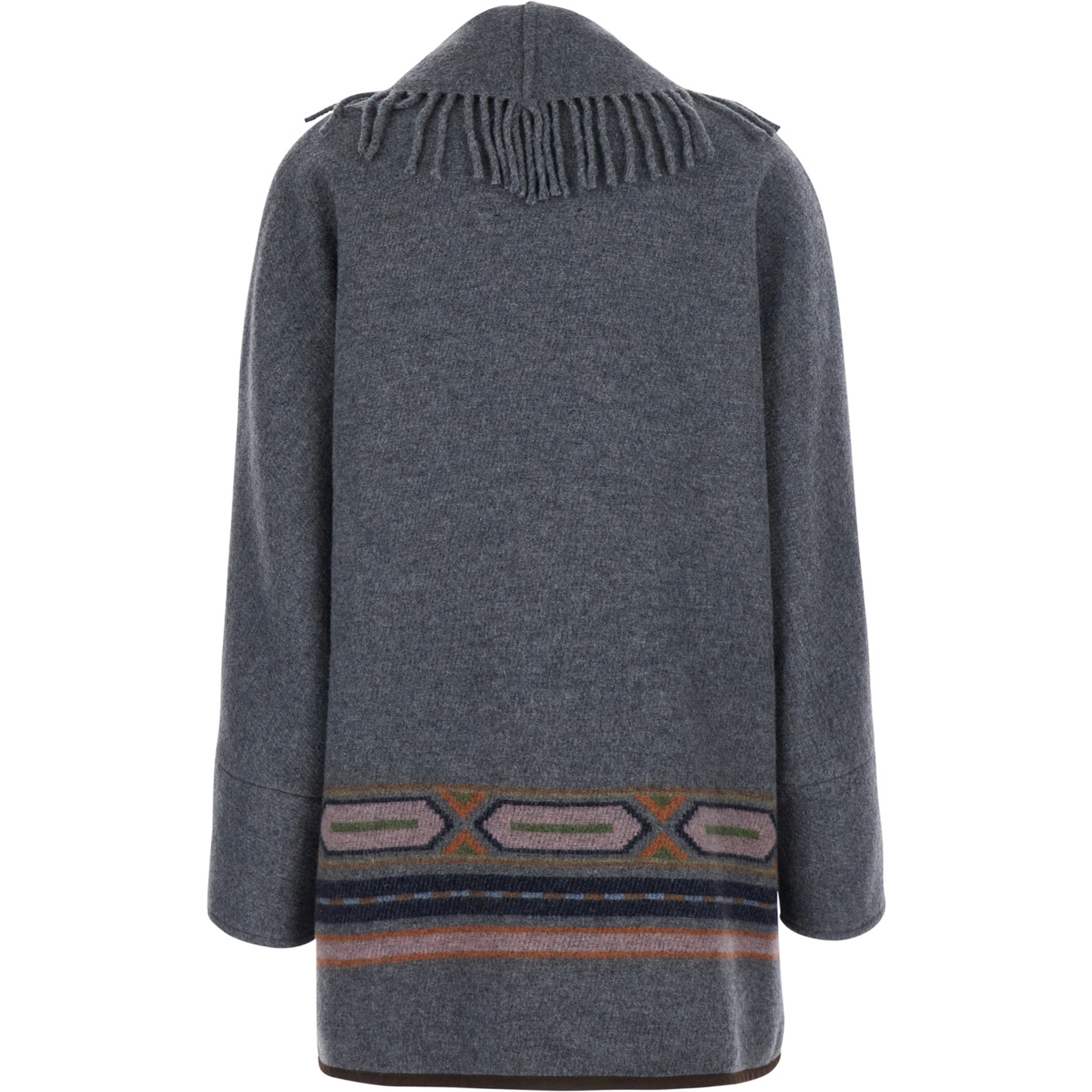 Navajo Bule Coat with front belt and geometric motif in fabric for women