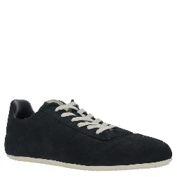 Black Low Top Sneakers with Round Toe and Front Lace Closure in Suede for Men
