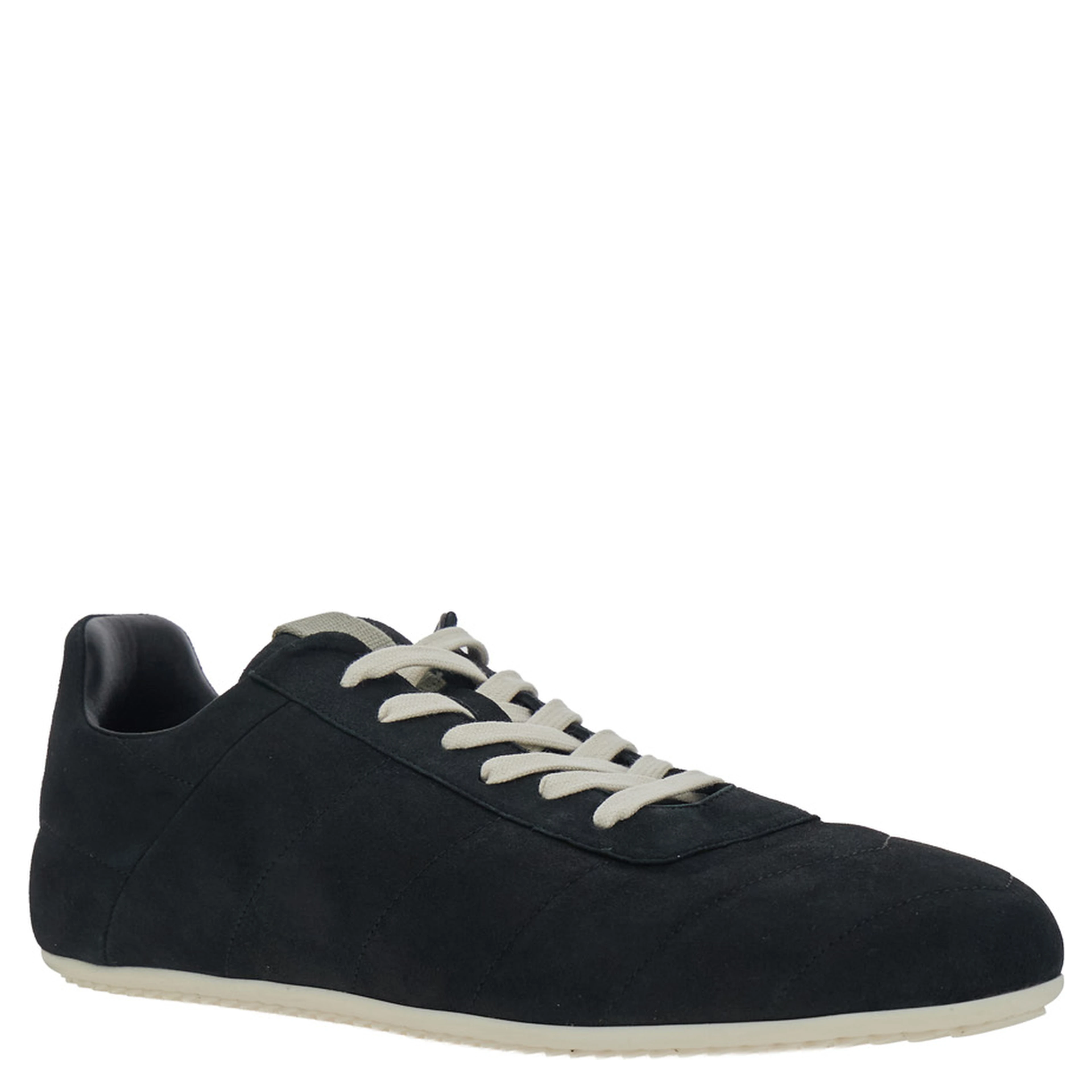 Black Low Top Sneakers with Round Toe and Front Lace Closure in Suede for Men