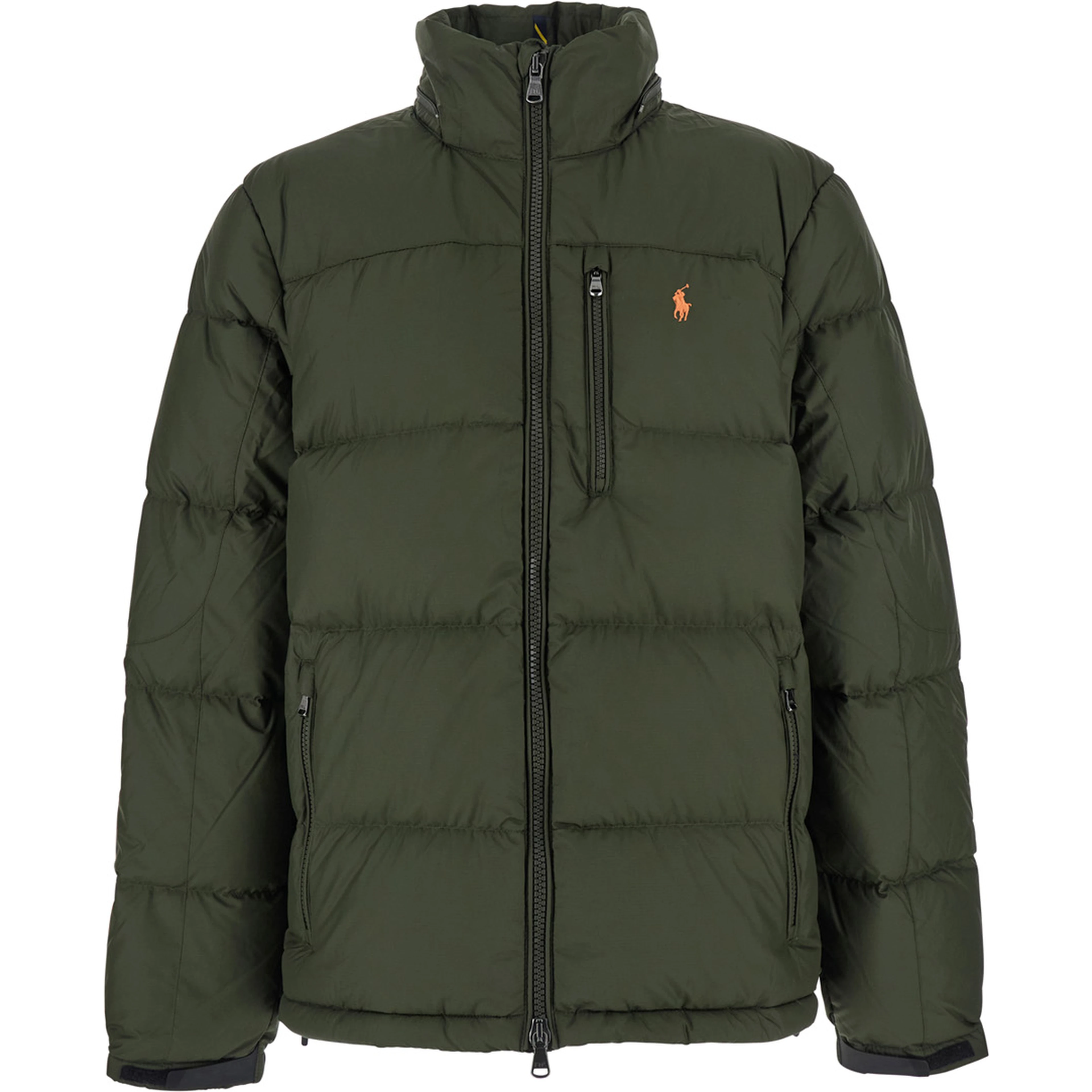 Down jacket Gorham with Fixed Hood and Embroidered Pony Logo on the Front in Tech Fabric Green Men