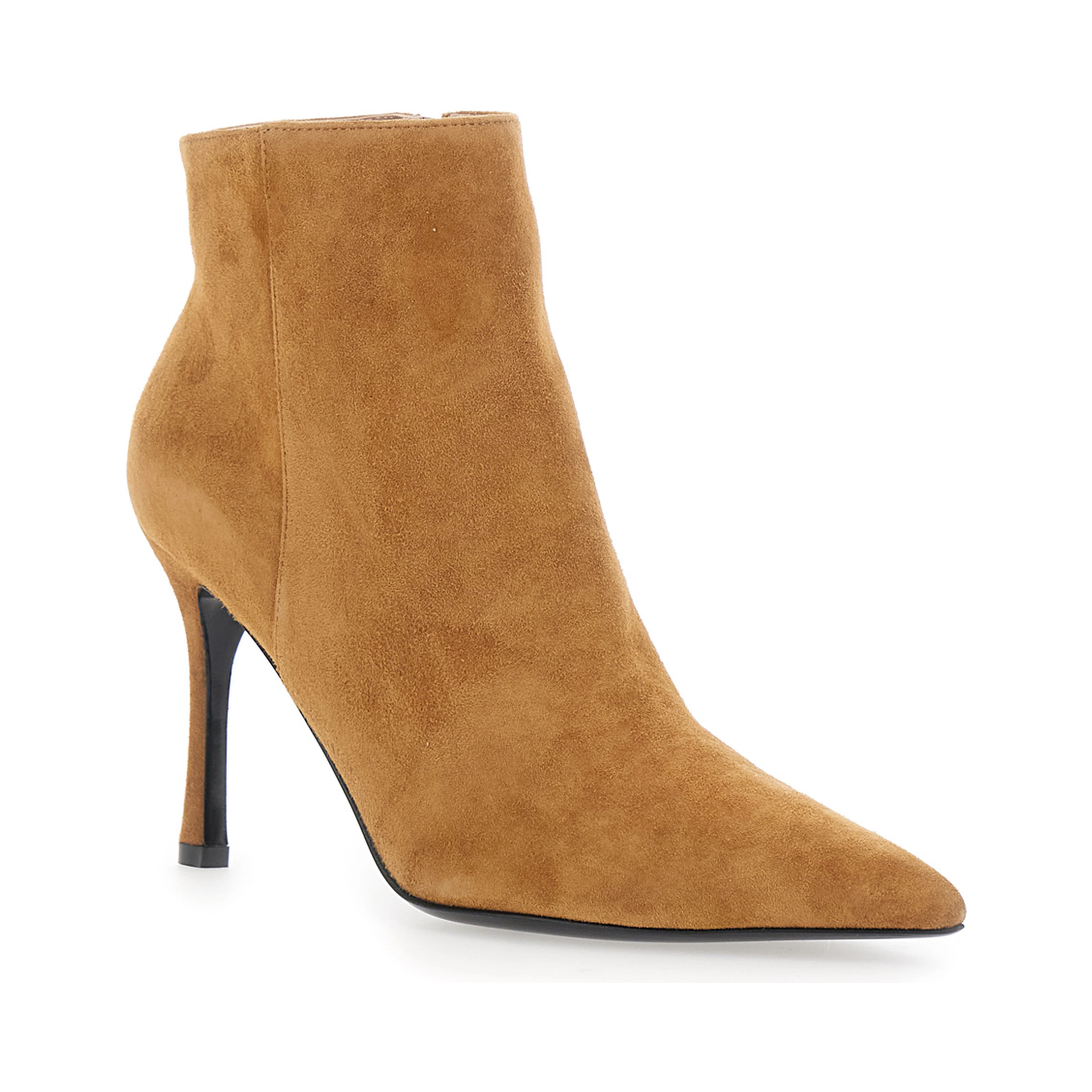 Beige Ankle Boots with Pointed Toe in Suede for Women