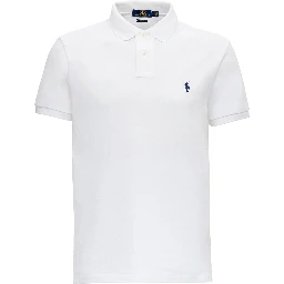 Polo "Slim Fit" with Classic Collar and Pony Embroidery on the Front in White Cotton for Men