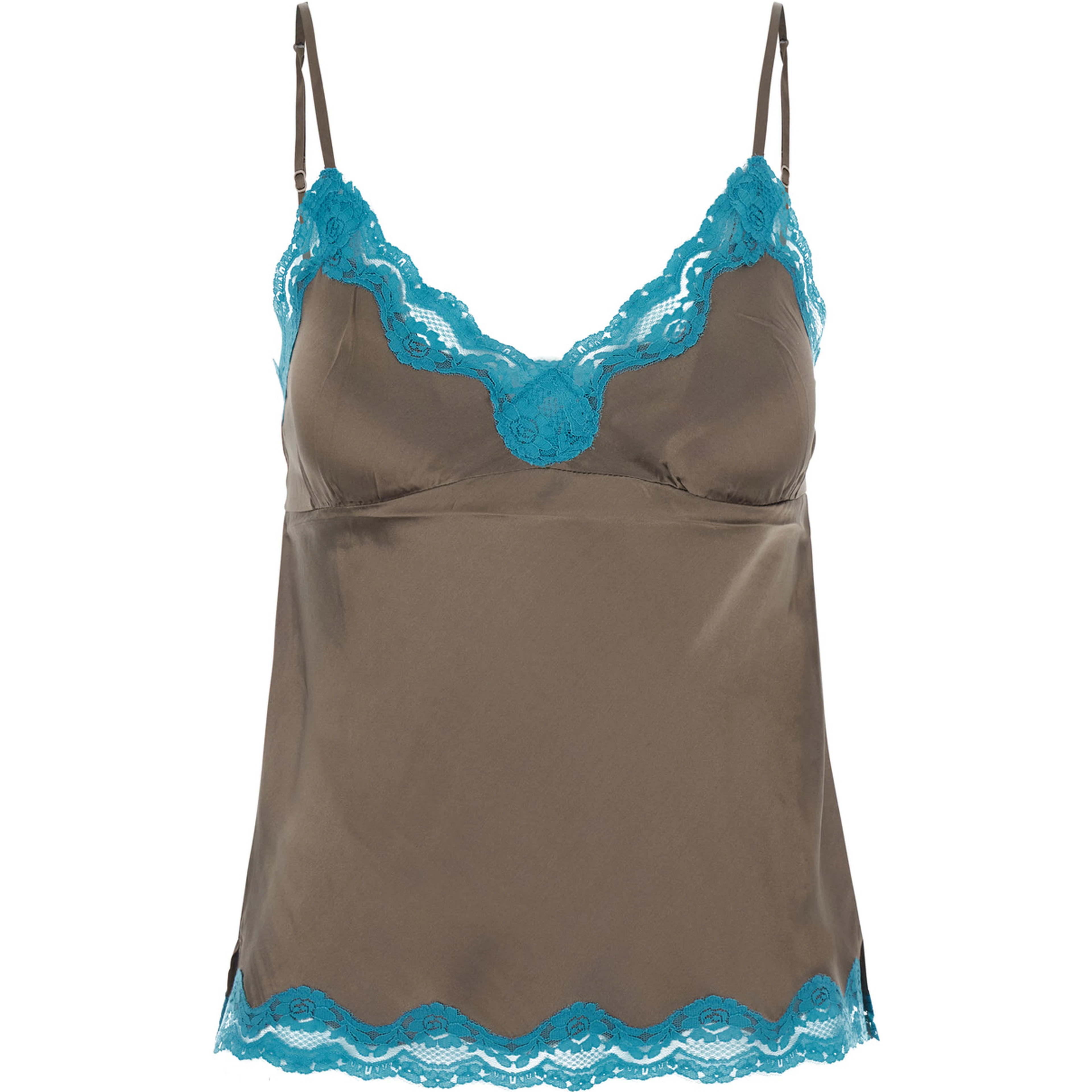 brown Top with spaghetti straps and lace details in fabric for women