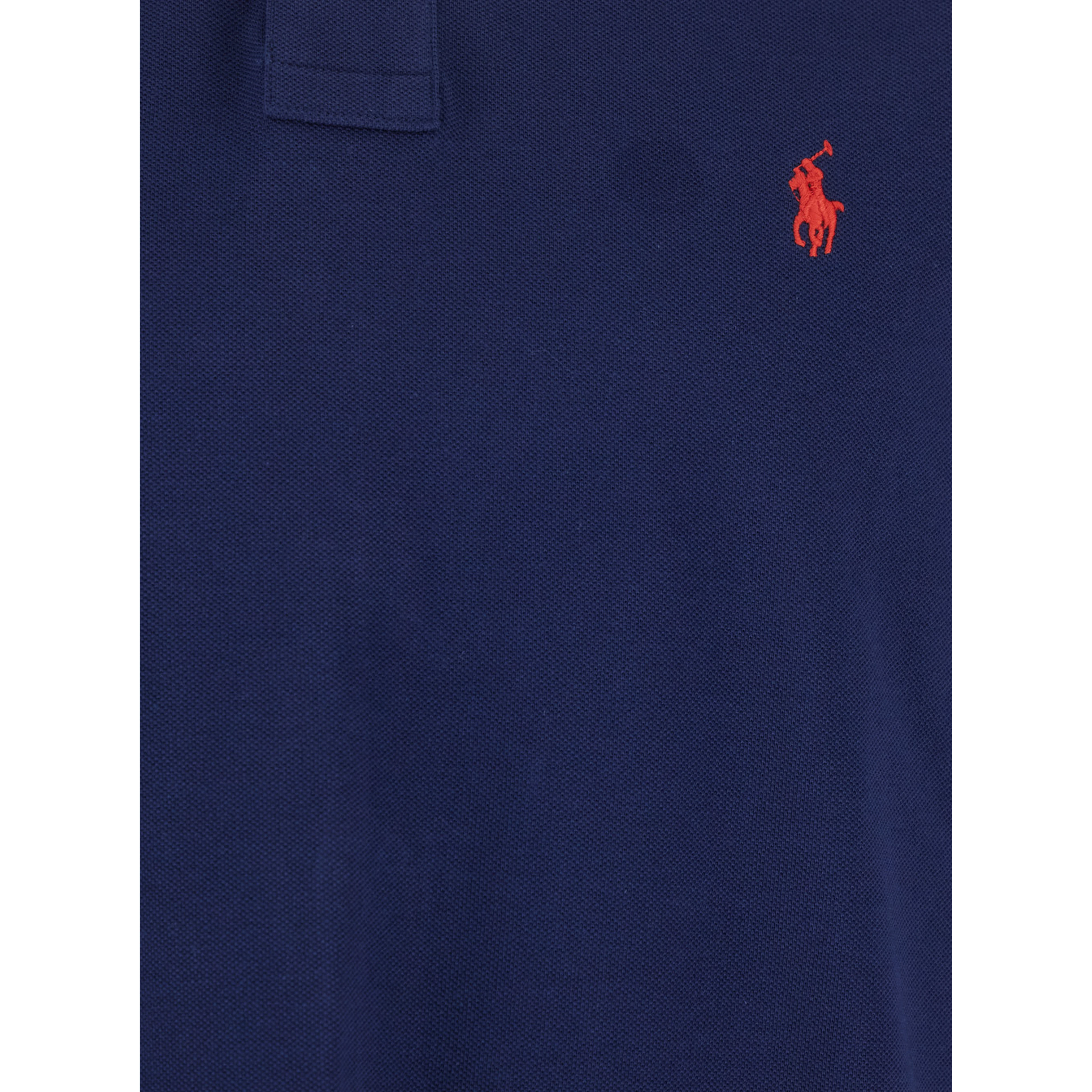 Polo "Custom Slim Fit" with Pony Detail on the Front in Blue Cotton for Men