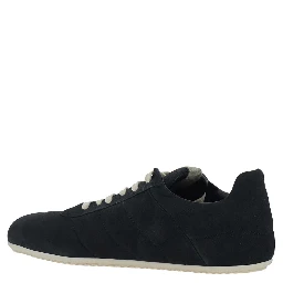 Black Low Top Sneakers with Round Toe and Front Lace Closure in Suede for Men