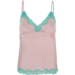 pink Top with spaghetti straps and lace details in fabric for women