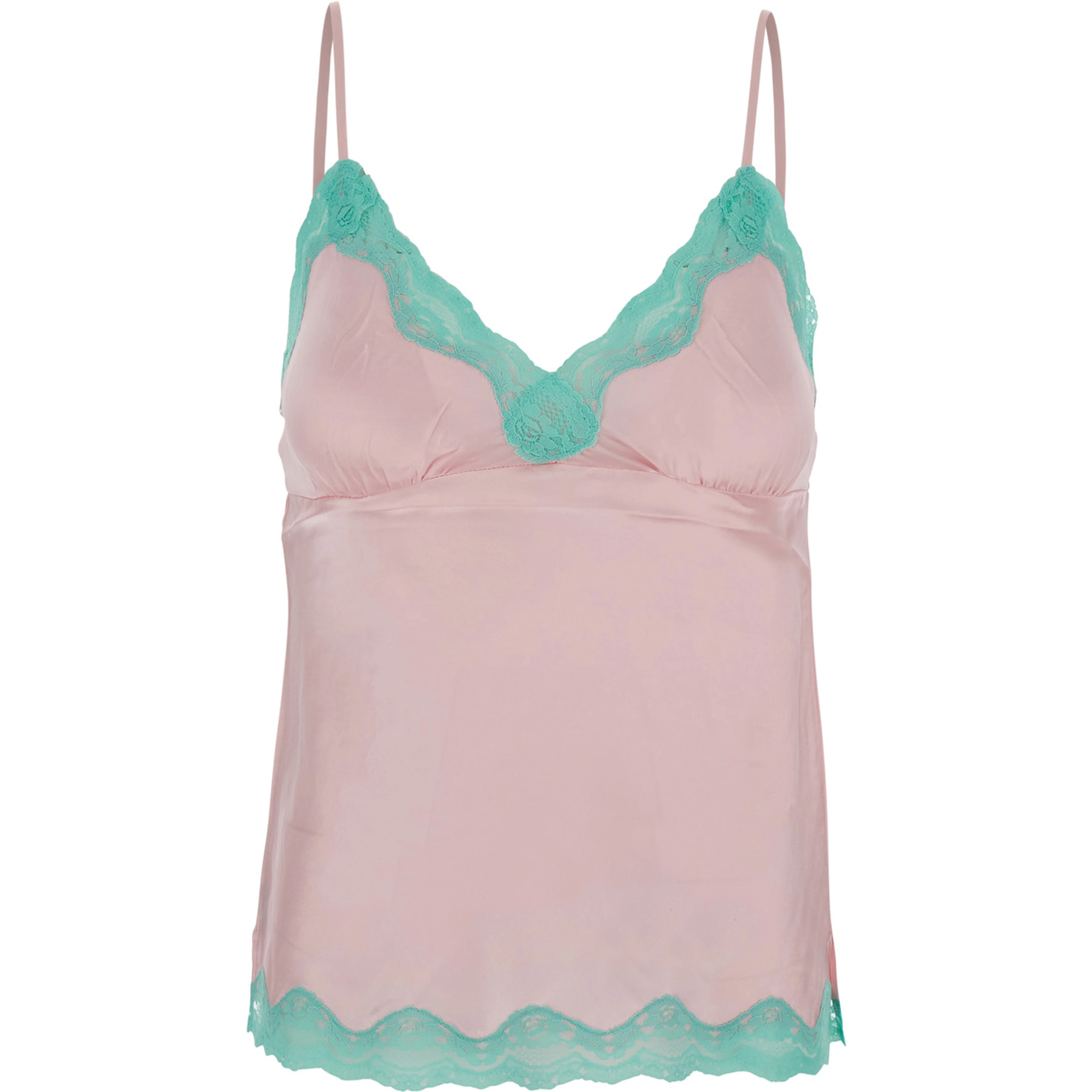 pink Top with spaghetti straps and lace details in fabric for women
