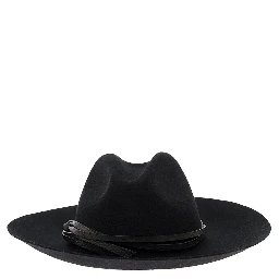 black Hat with applied leather belt in felt for women