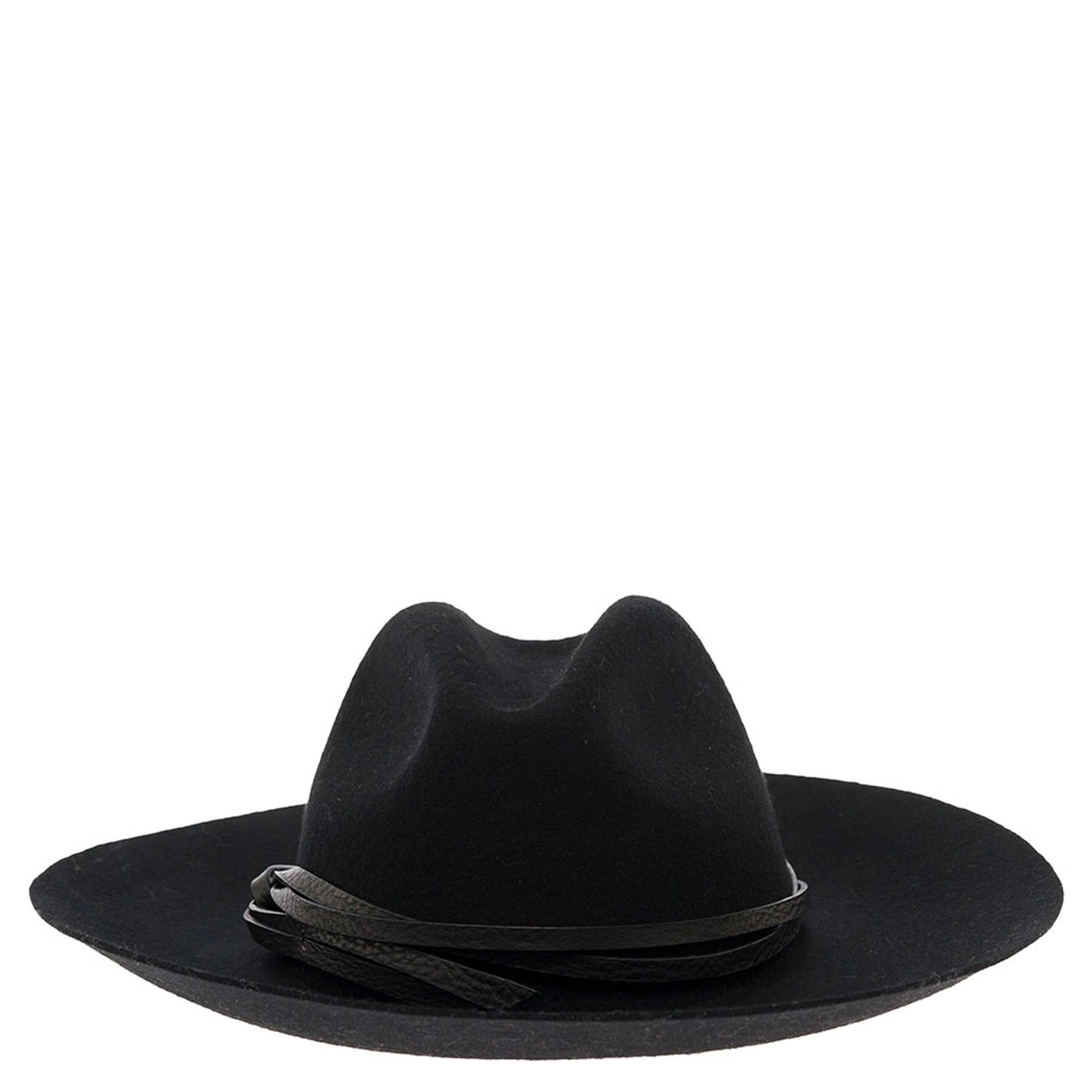 black Hat with applied leather belt in felt for women