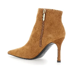 Beige Ankle Boots with Pointed Toe in Suede for Women