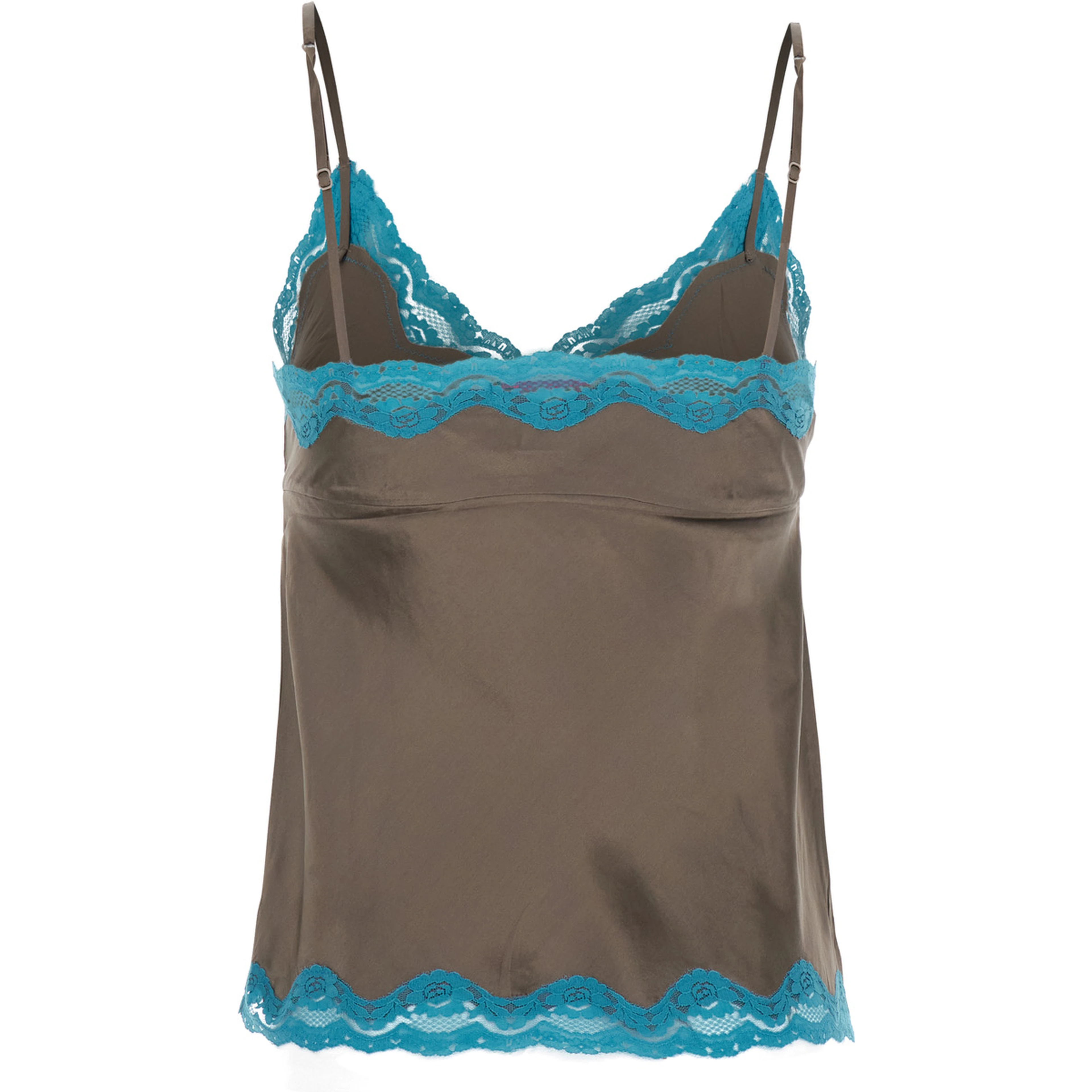 brown Top with spaghetti straps and lace details in fabric for women