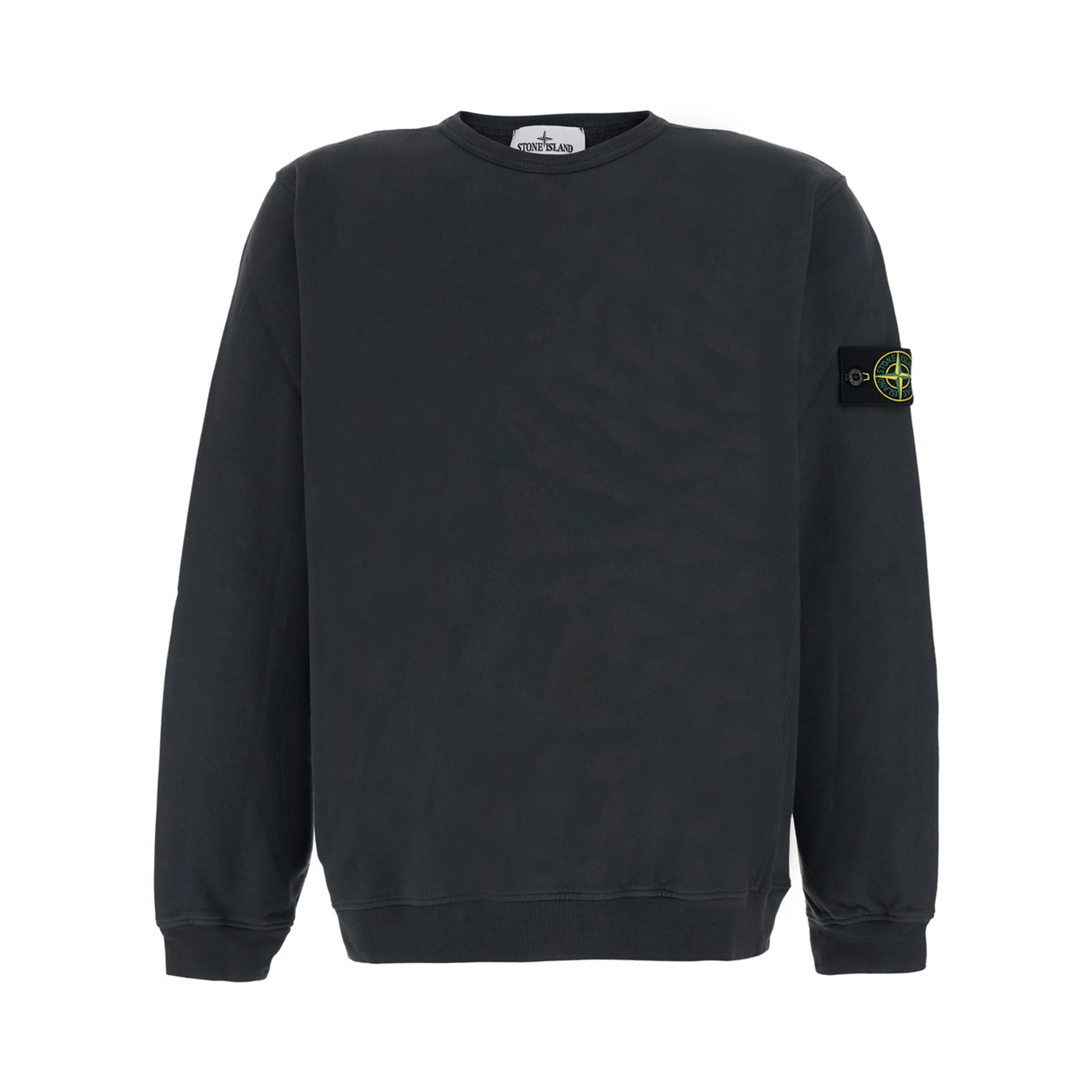 Grey Crewneck sweatshirt with logo patch on the sleeve in cotton for men