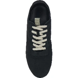 Black Low Top Sneakers with Round Toe and Front Lace Closure in Suede for Men