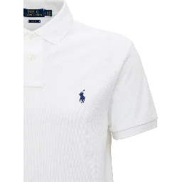 Polo "Slim Fit" with Classic Collar and Pony Embroidery on the Front in White Cotton for Men