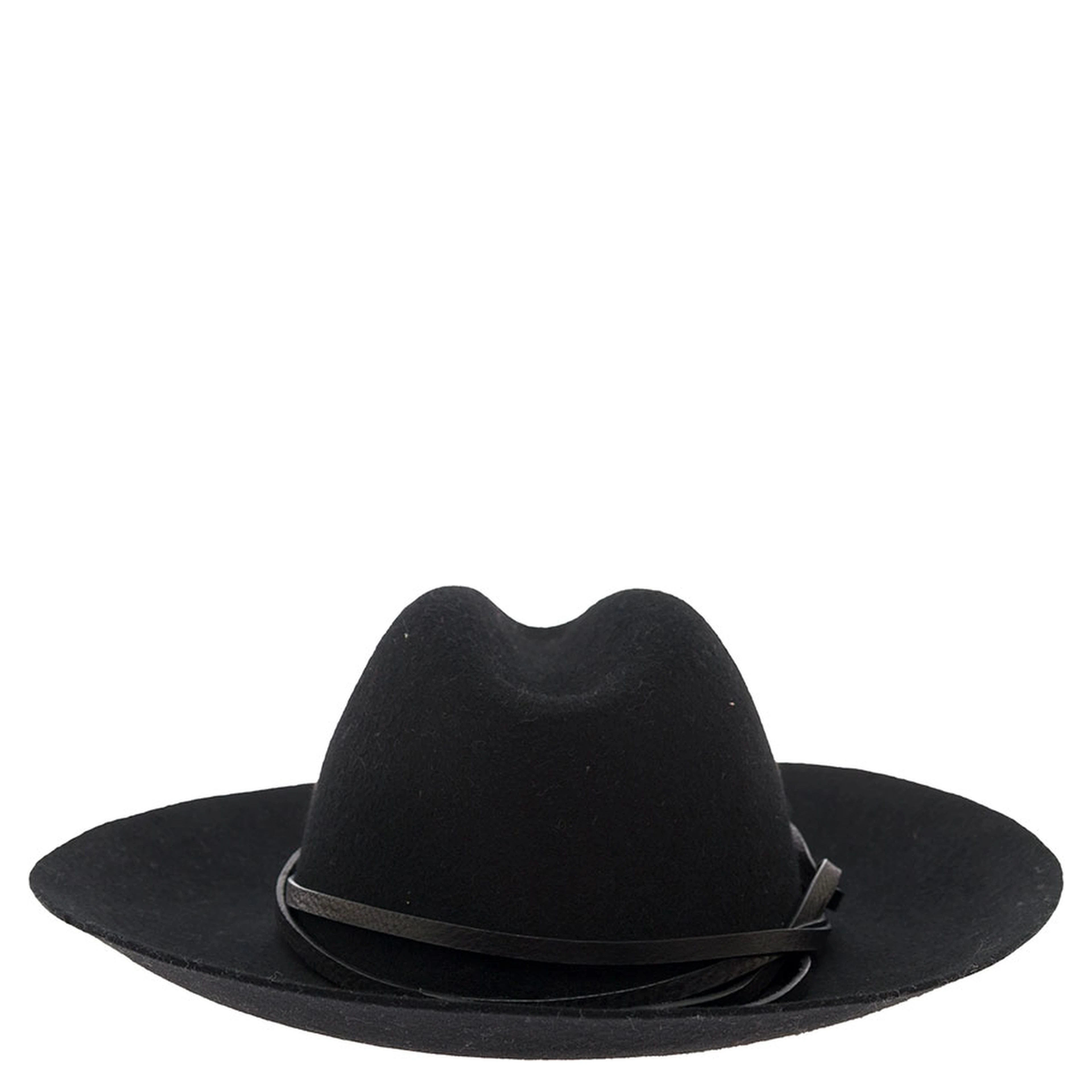 black Hat with applied leather belt in felt for women