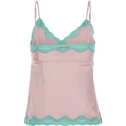 pink Top with spaghetti straps and lace details in fabric for women