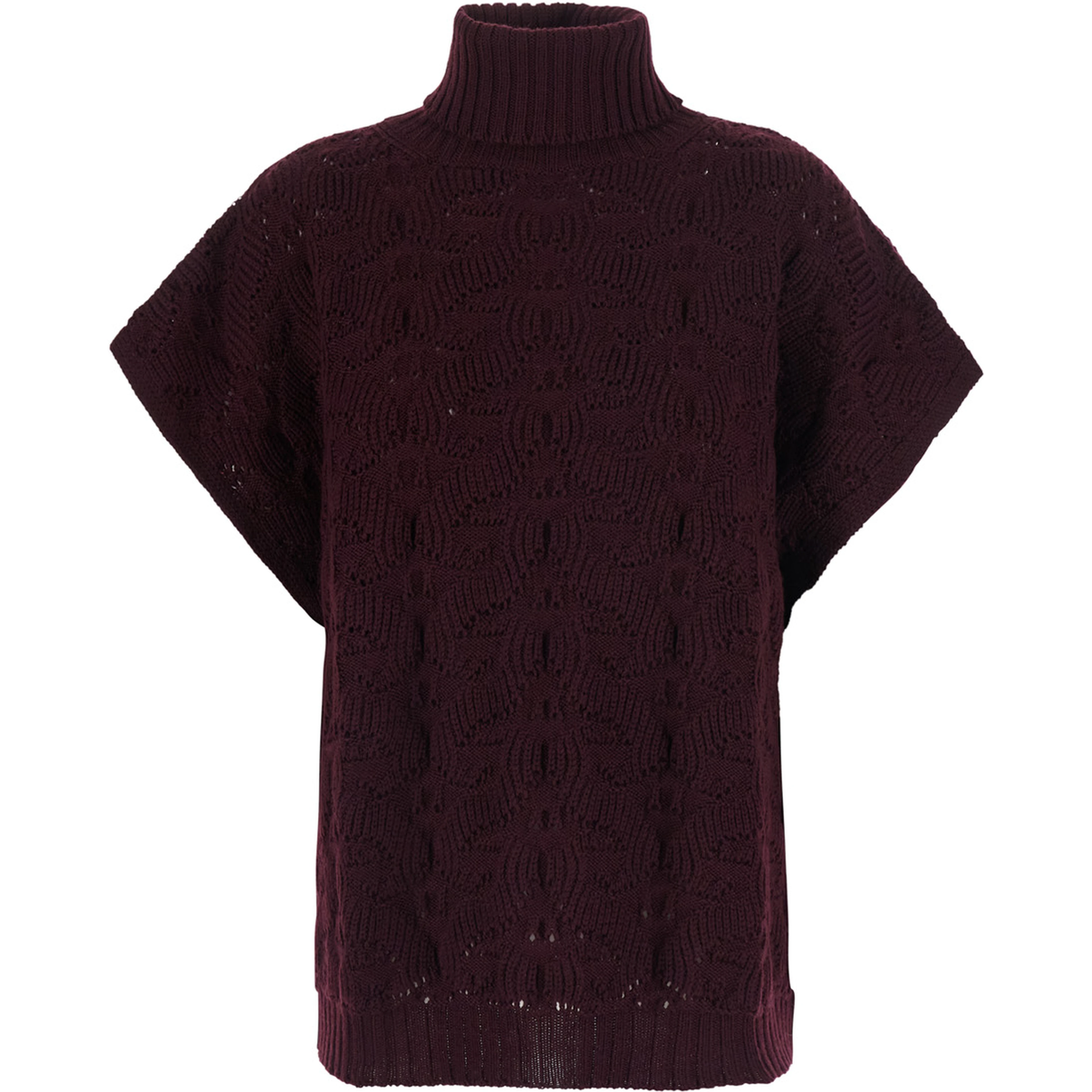 Brown High-neck sweater with wide short sleeves in Blend wool women