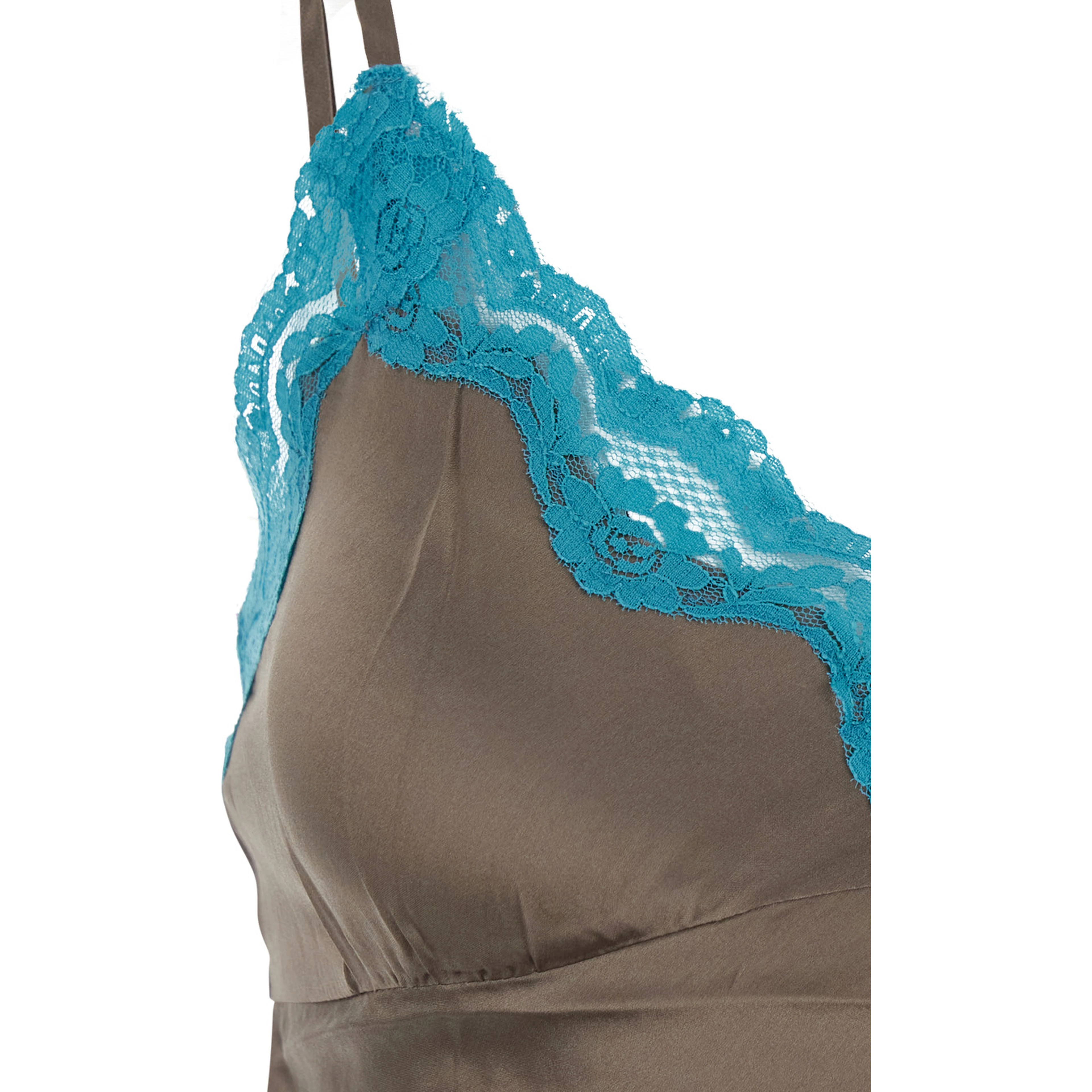 brown Top with spaghetti straps and lace details in fabric for women
