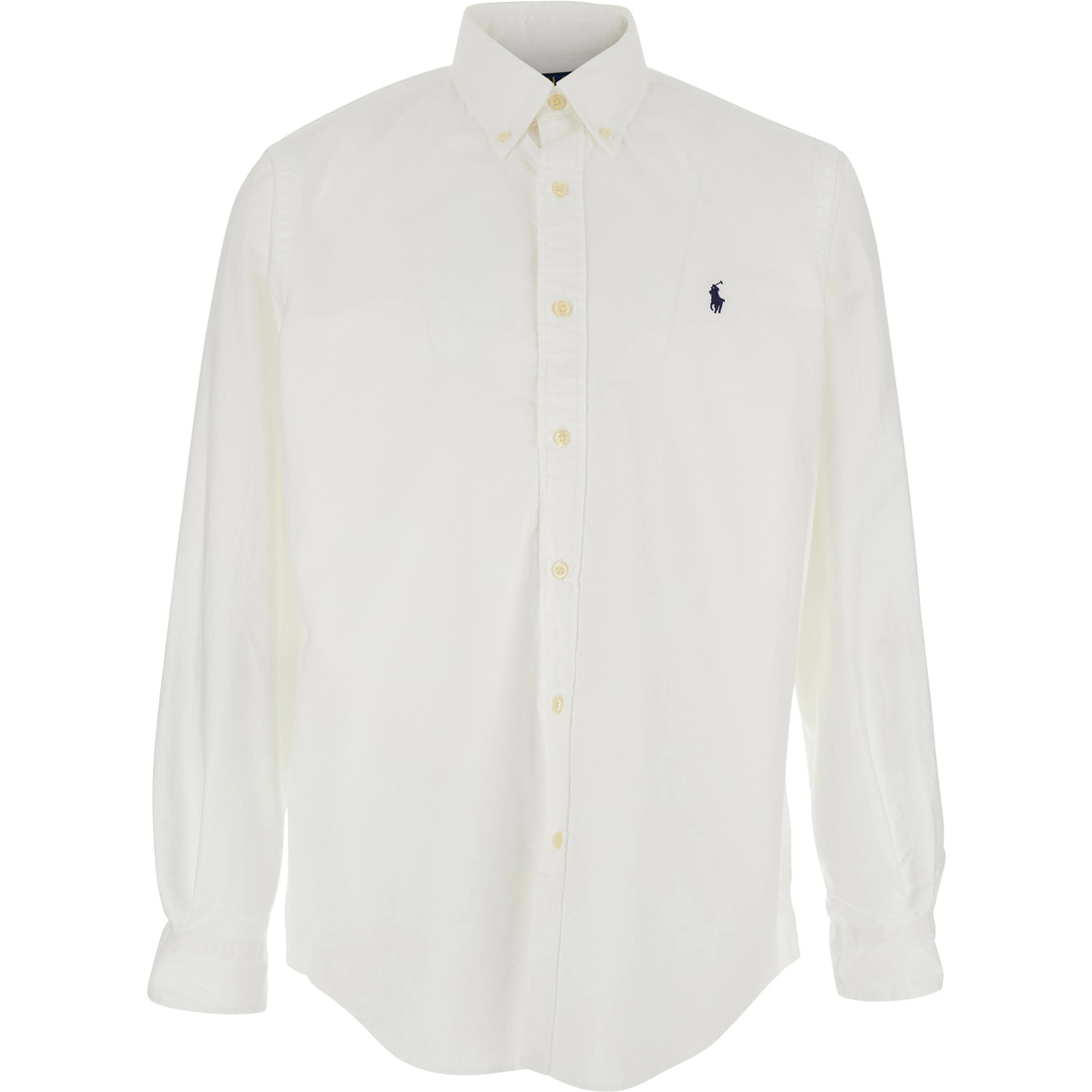 Shirt Custom Fit Oxford with Button Down Collar and Pony Embroidery on the Front in White Cotton for Men