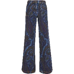 Blue Jeans with patch logo on the back and all-over print in denim women