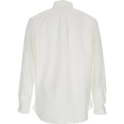 Shirt Custom Fit Oxford with Button Down Collar and Pony Embroidery on the Front in White Cotton for Men