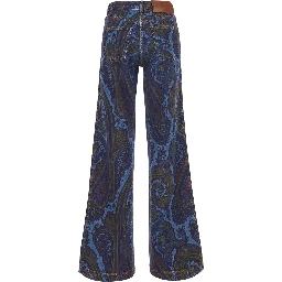 Blue Jeans with patch logo on the back and all-over print in denim women