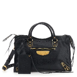 Le City Uptown Black Handbag with Adjustable and Removable Shoulder Strap and Front Zip Pocket in Leather for Women