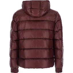 Bordeaux jacket with fixed hood and logo patch on the sleeve in glossy Tech Fabric for men