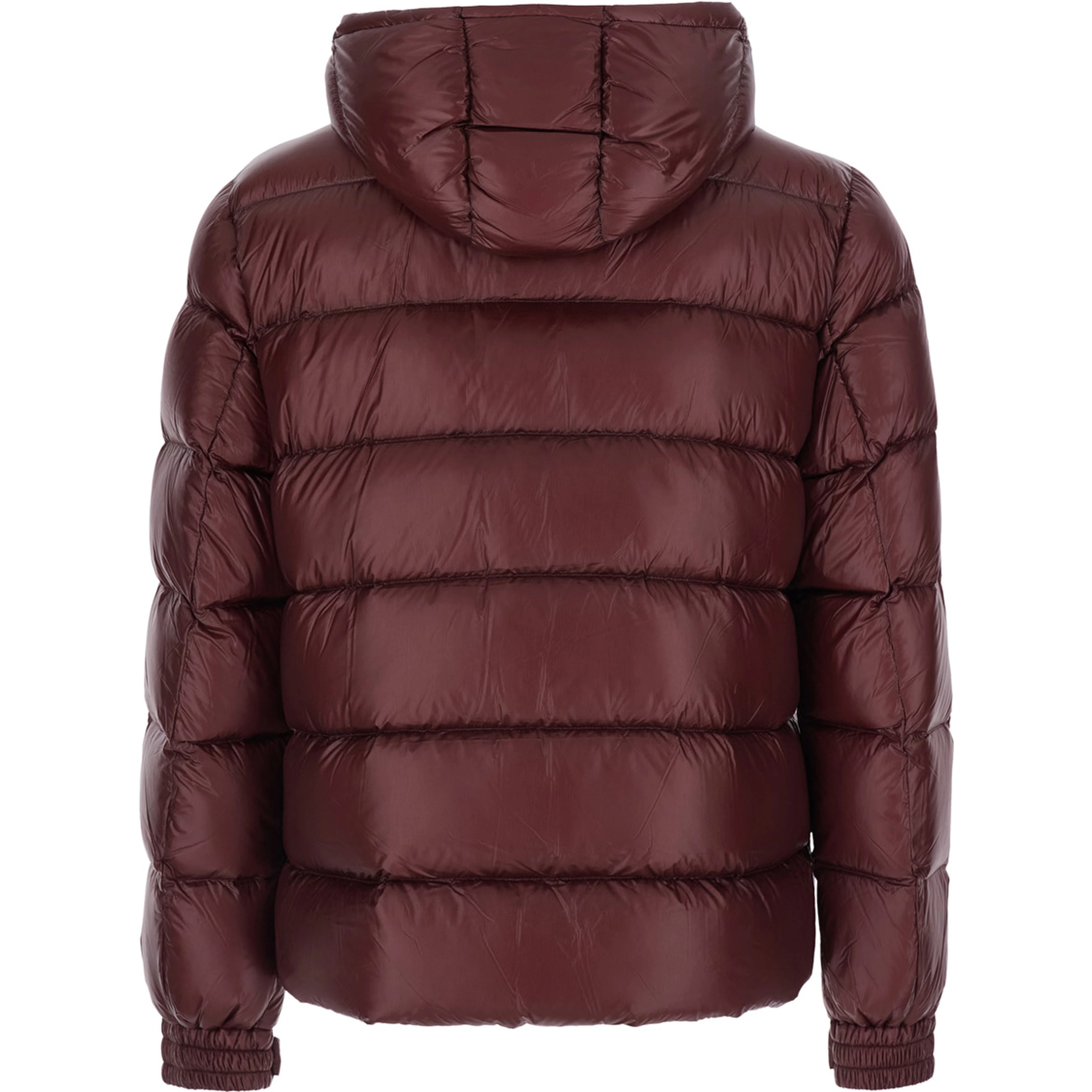 Bordeaux jacket with fixed hood and logo patch on the sleeve in glossy Tech Fabric for men