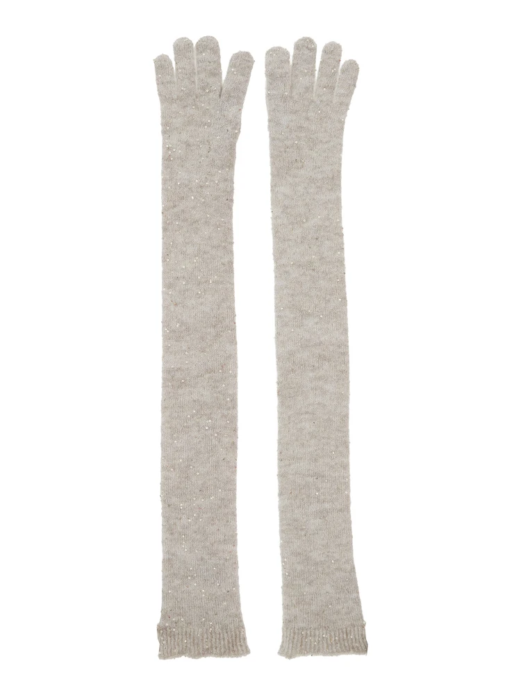 grey gloves with all-over applied sequins in wool and mohair blend Women
