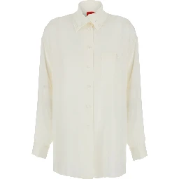 Beige shirt with collar and long sleeves in cotton, unisex