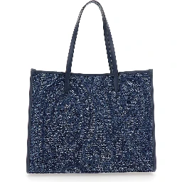 Lovetrotter Blue tote bag with Jacquard Motif in Denim for Women
