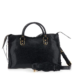 Le City Uptown Black Handbag with Adjustable and Removable Shoulder Strap and Front Zip Pocket in Leather for Women
