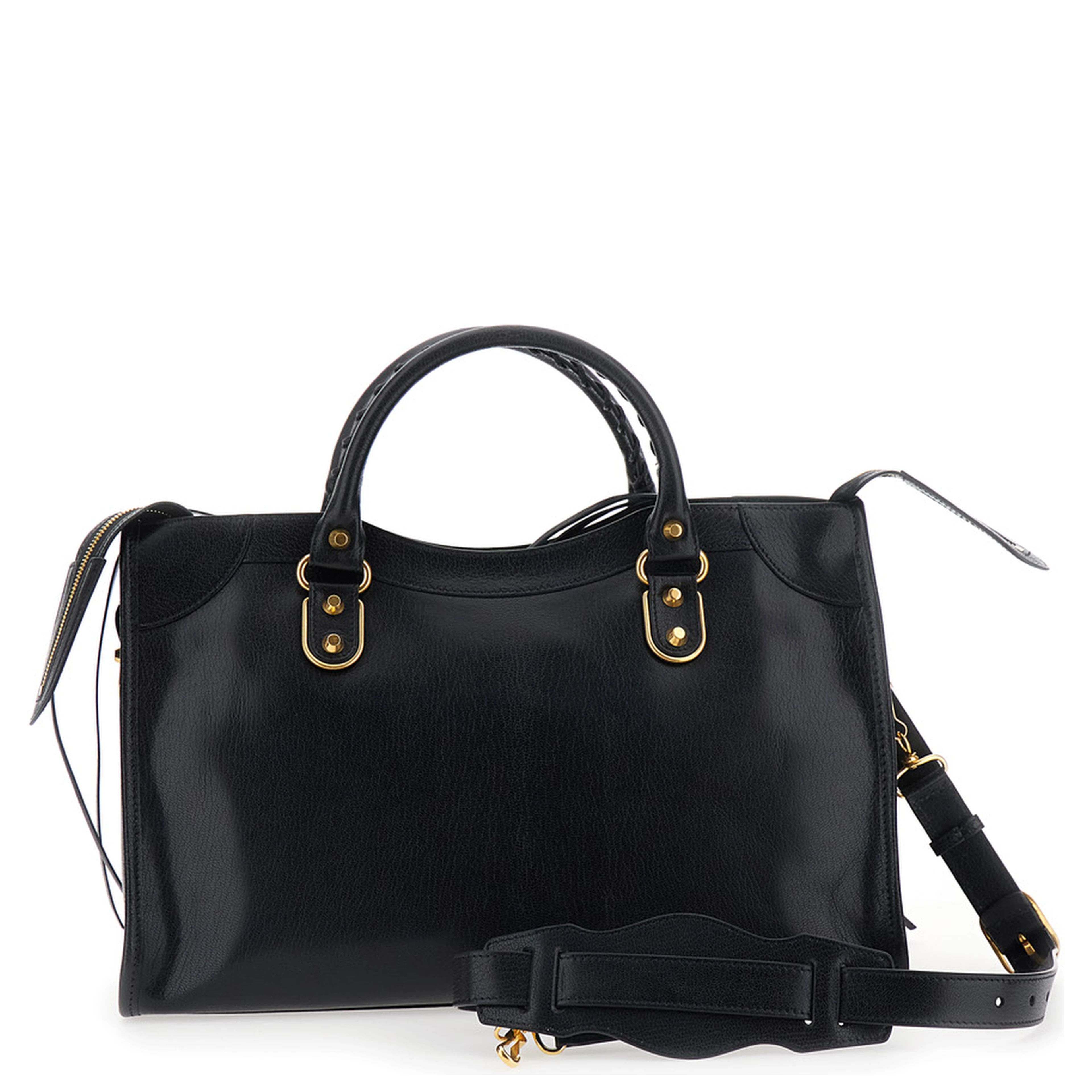 Le City Uptown Black Handbag with Adjustable and Removable Shoulder Strap and Front Zip Pocket in Leather for Women