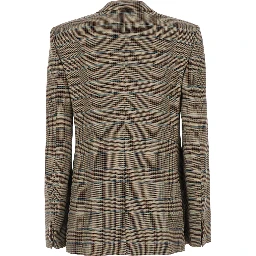 Beige Double-Breasted Jacket with Peak Lapels and Check Motif in Wool Blend for Women