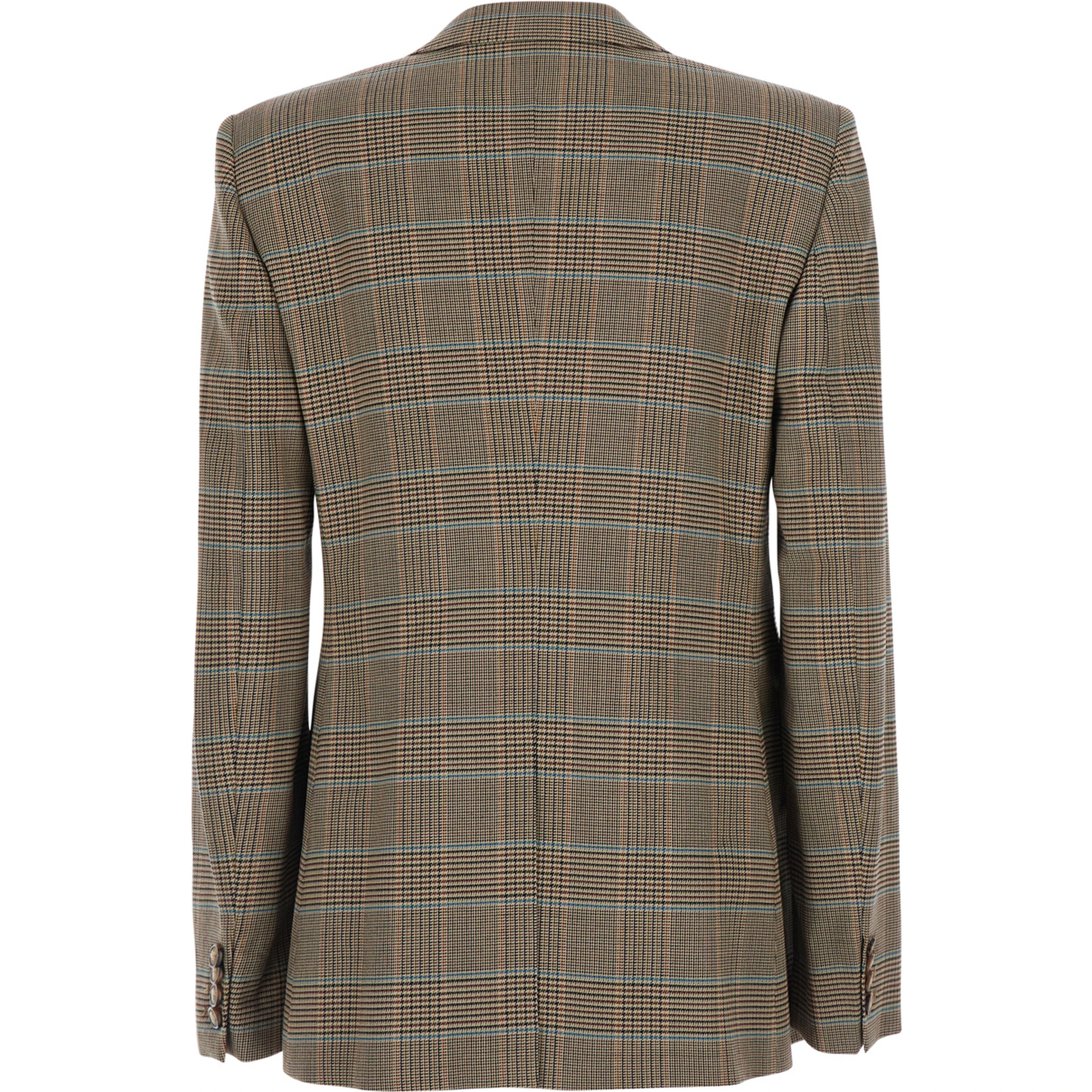 Beige Double-Breasted Jacket with Peak Lapels and Check Motif in Wool Blend for Women