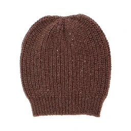 brown knitted beanie with applied sequins in cashmere and silk Women