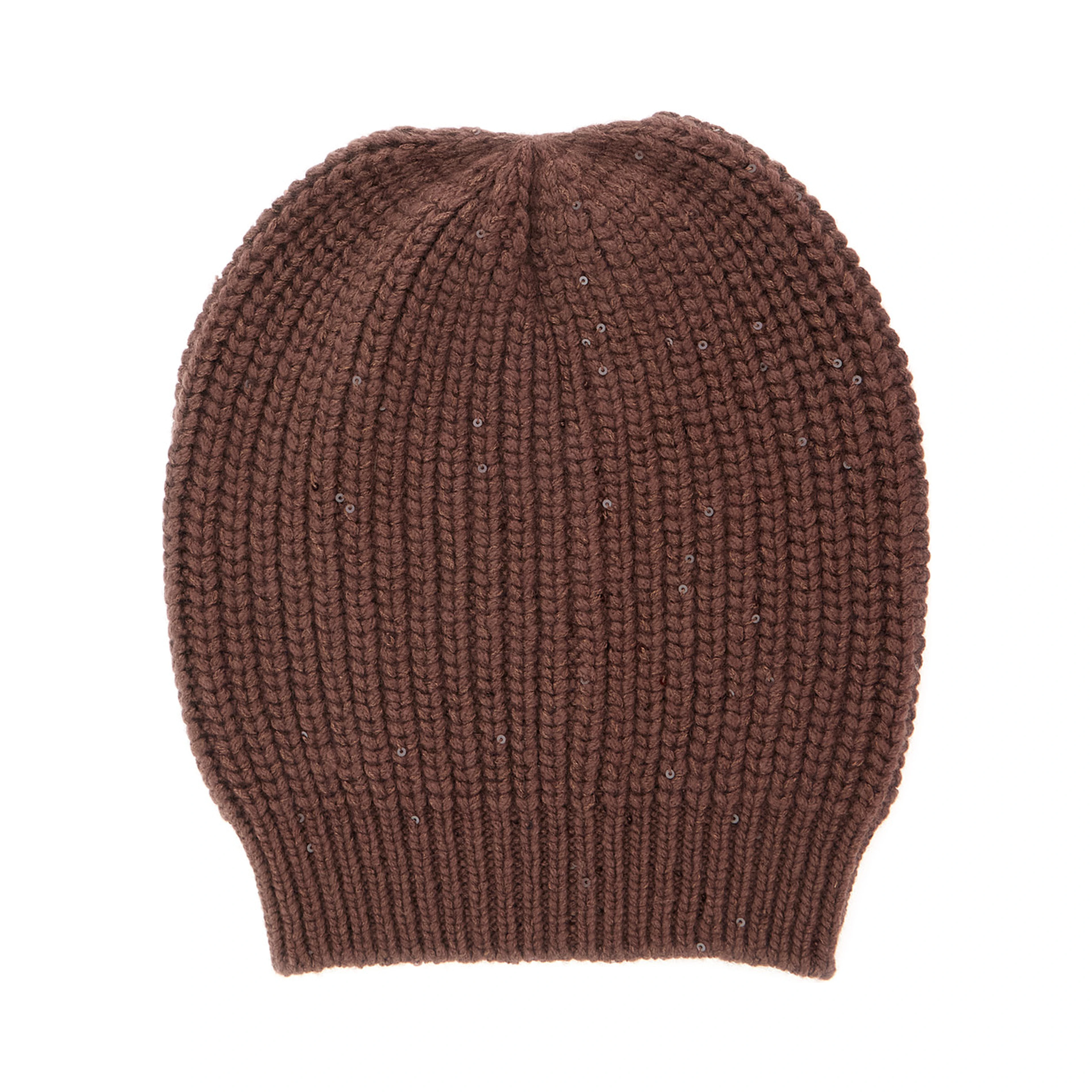 brown knitted beanie with applied sequins in cashmere and silk Women