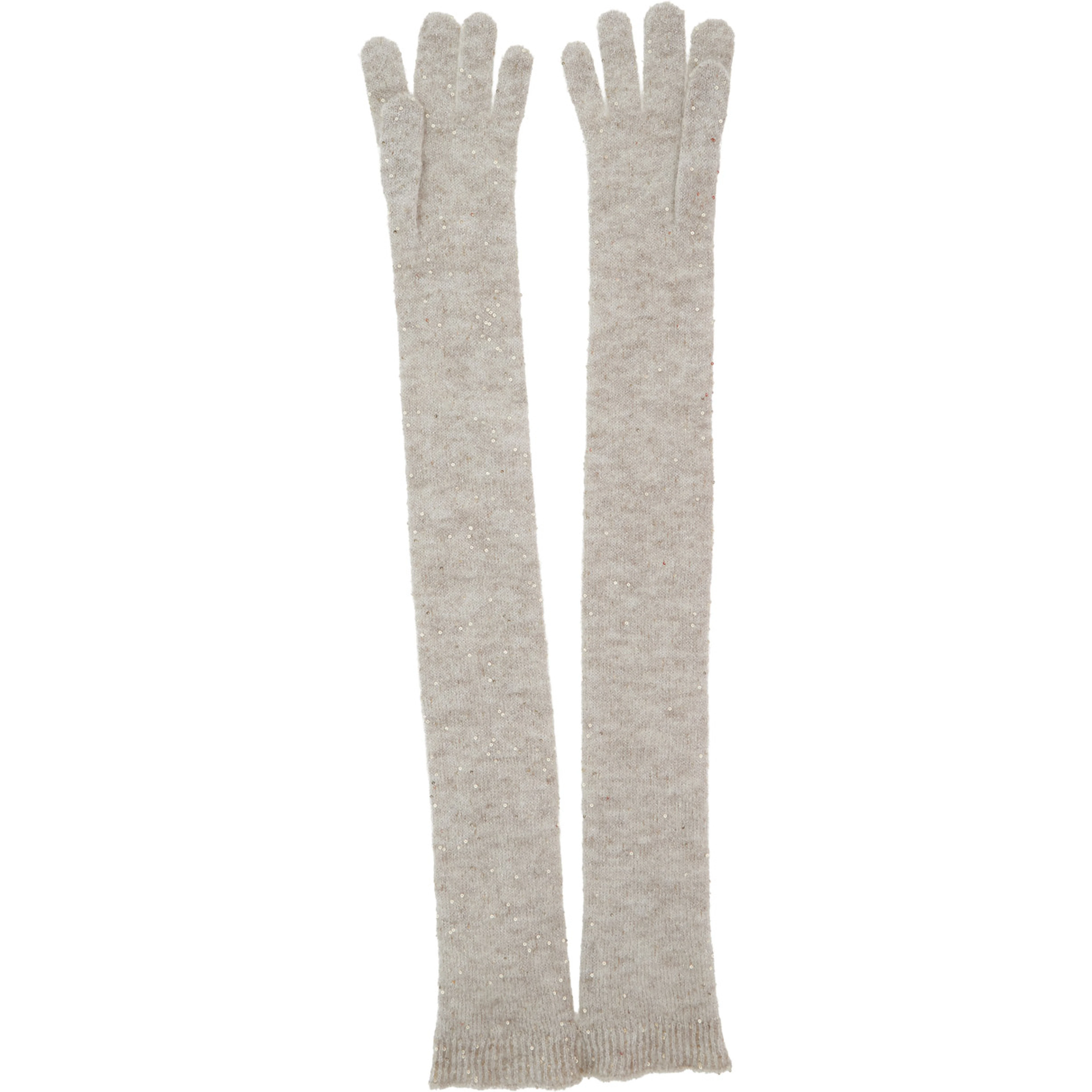 grey gloves with all-over applied sequins in wool and mohair blend Women