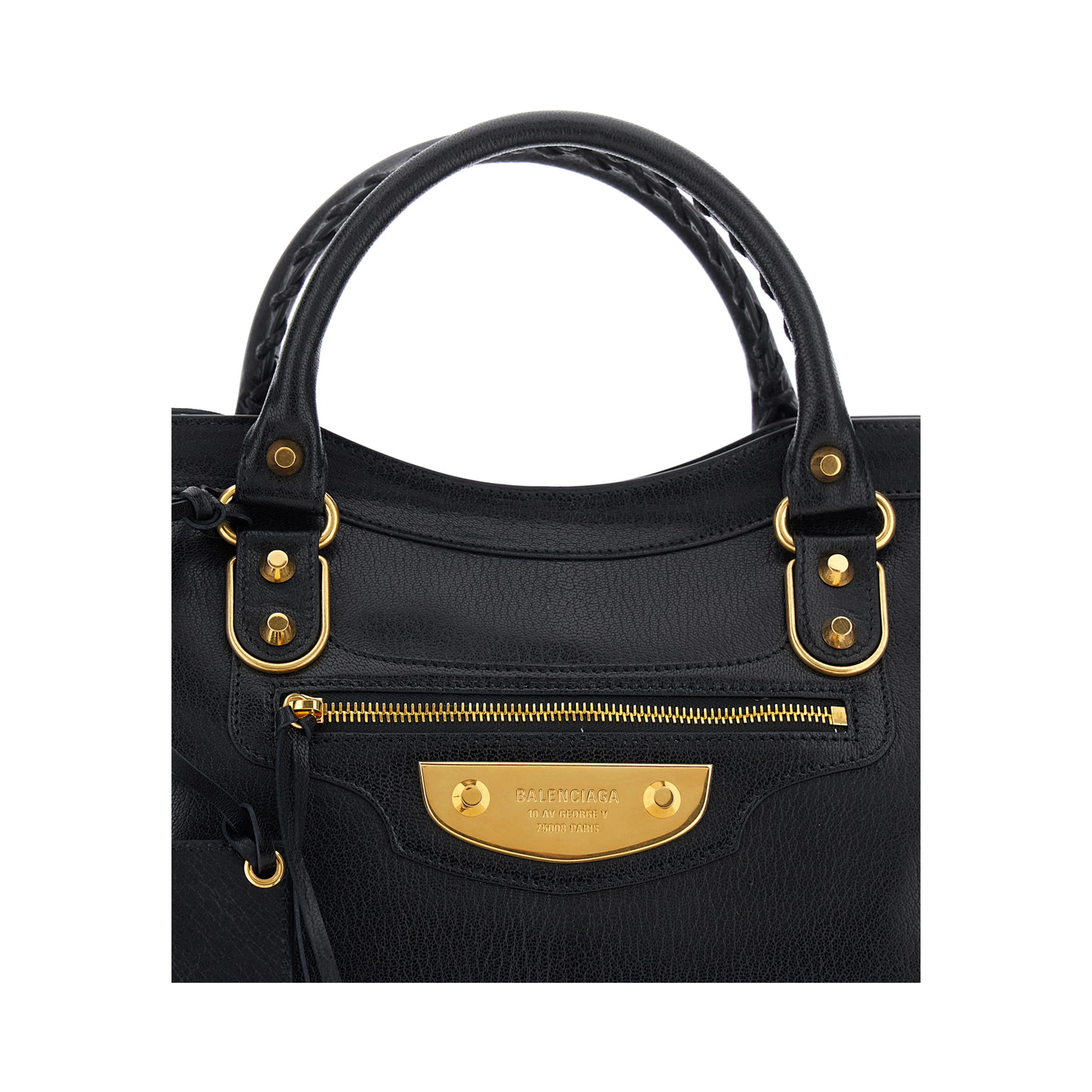 Le City Uptown Black Handbag with Adjustable and Removable Shoulder Strap and Front Zip Pocket in Leather for Women