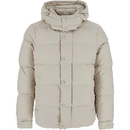 beige Down jacket with fixed hood and long sleeves in Tech Fabric for men