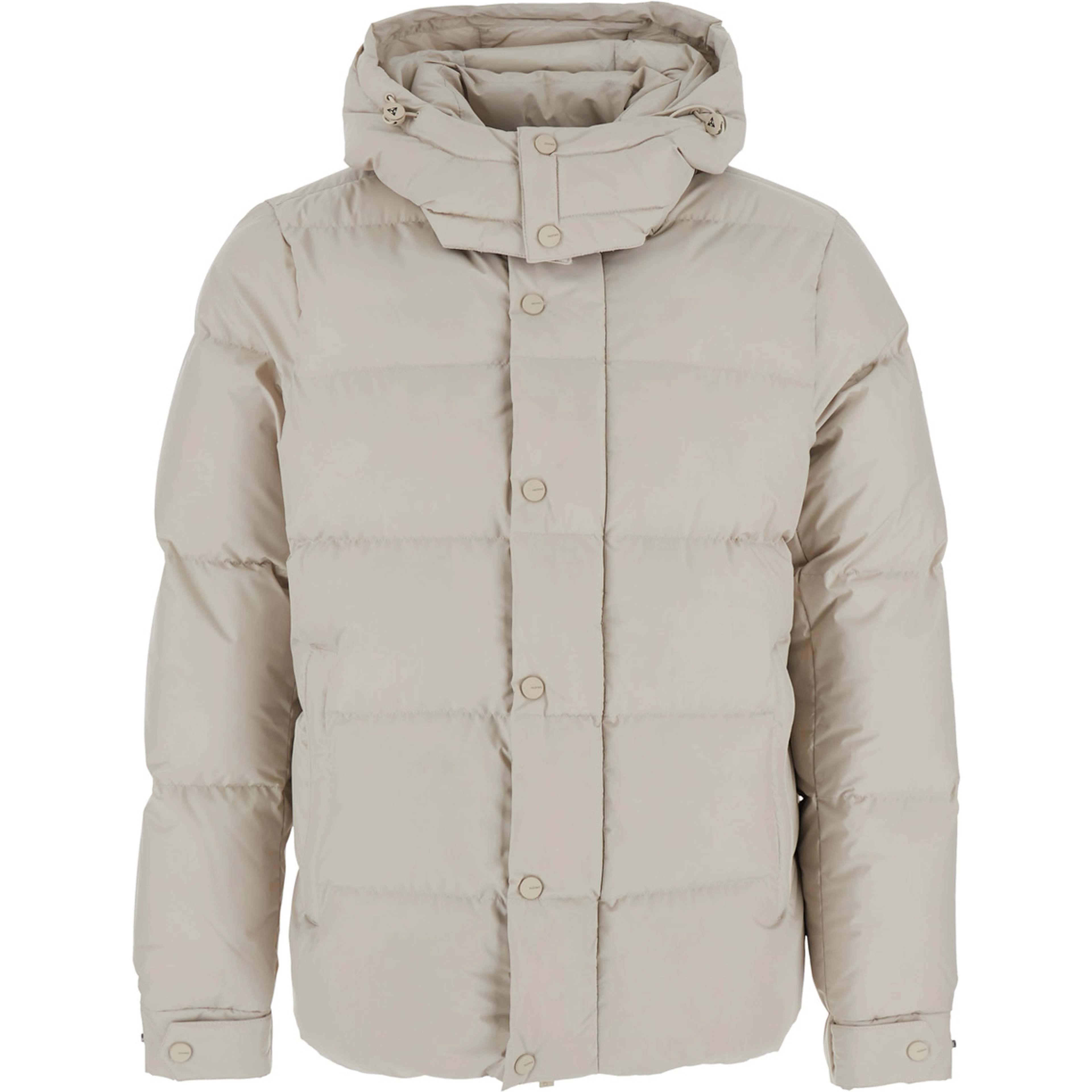 beige Down jacket with fixed hood and long sleeves in Tech Fabric for men