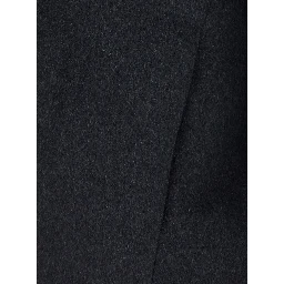 Gray coat with lapel collar and pockets, in fabric, for women