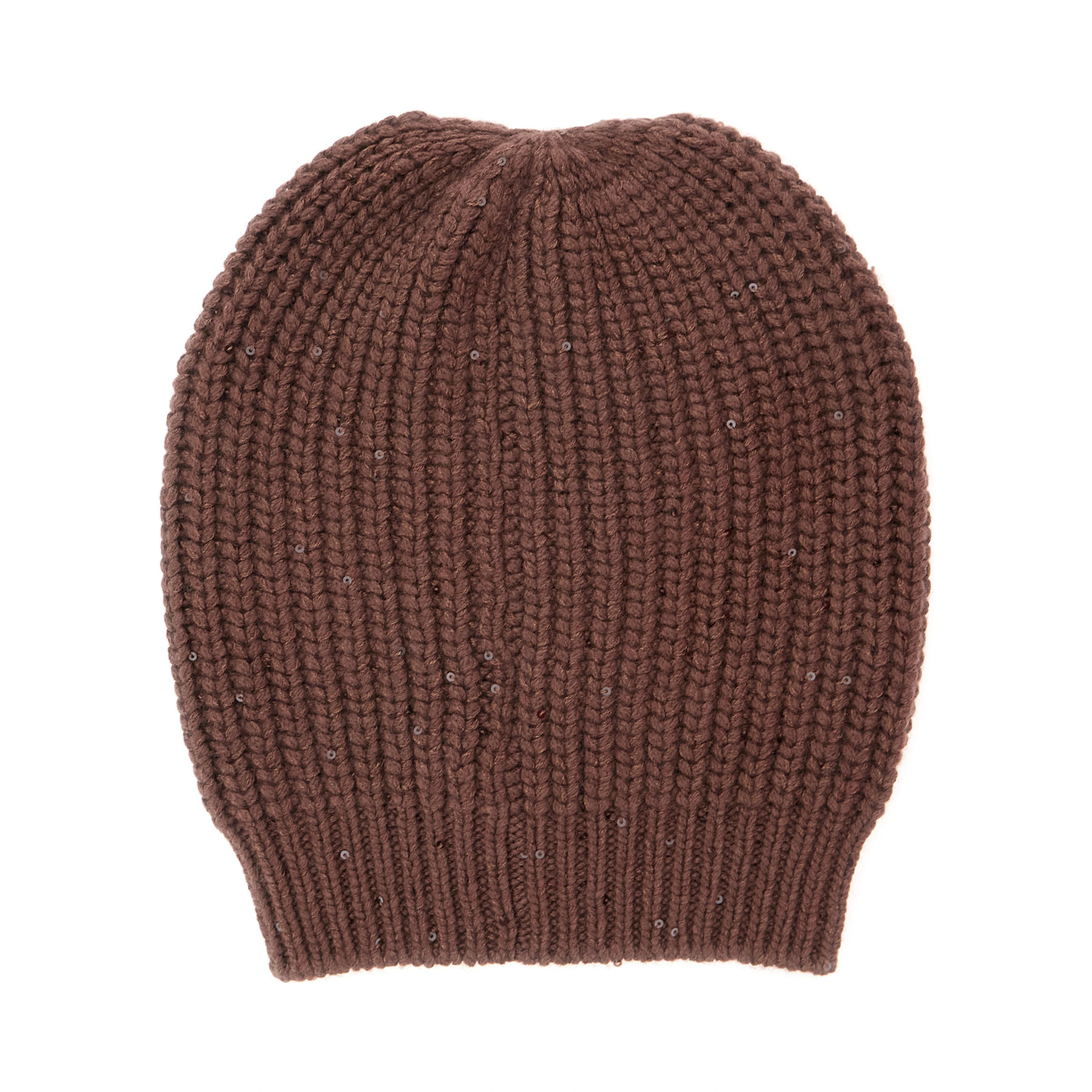 brown knitted beanie with applied sequins in cashmere and silk Women