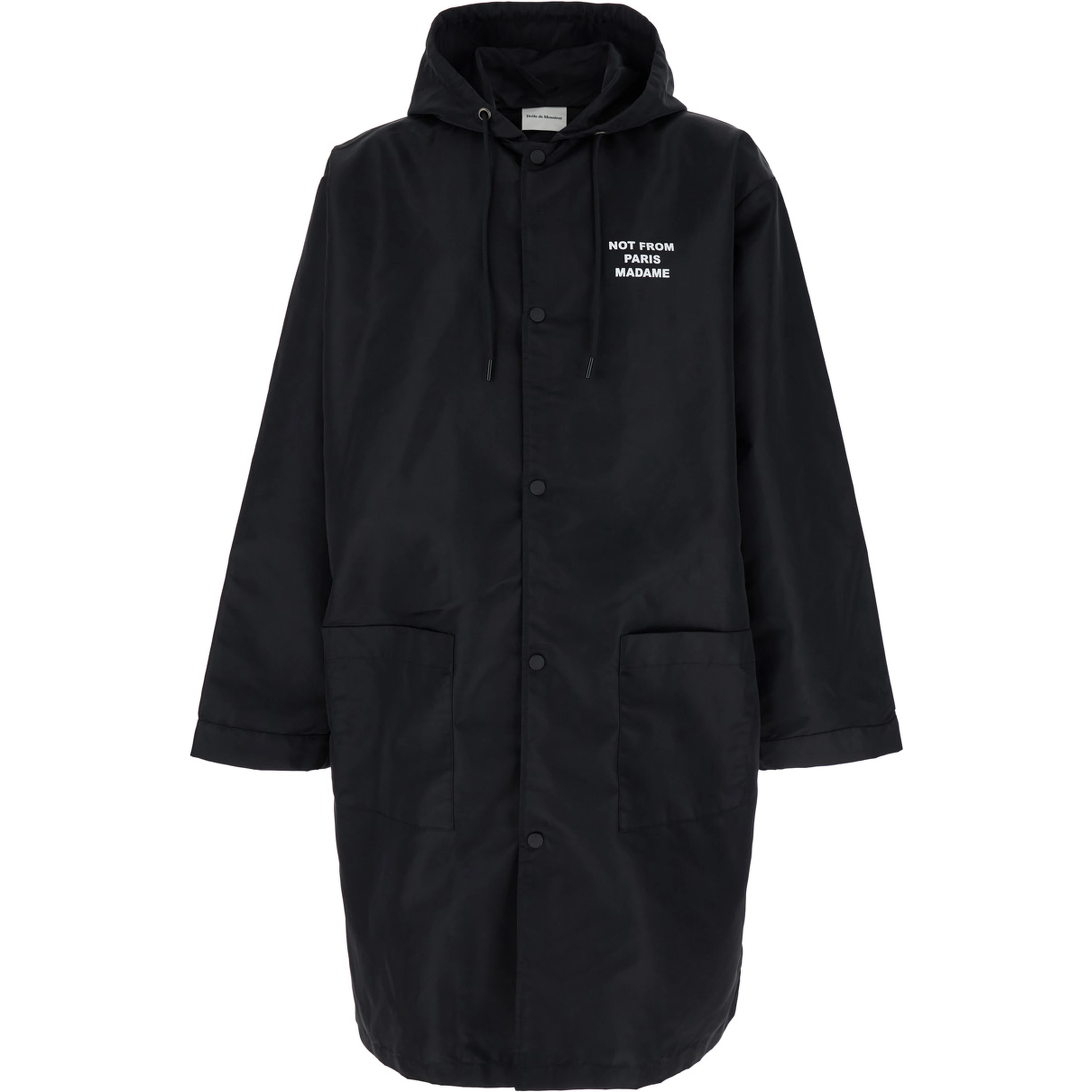 La Parka Slogan Black Parka with Hood with Drawstring and Logo Print on Front and Back in Tech Fabric for Men