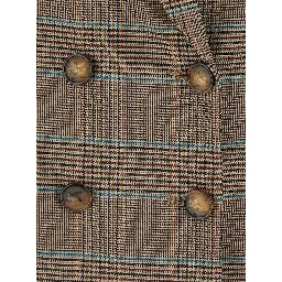 Beige Double-Breasted Jacket with Peak Lapels and Check Motif in Wool Blend for Women